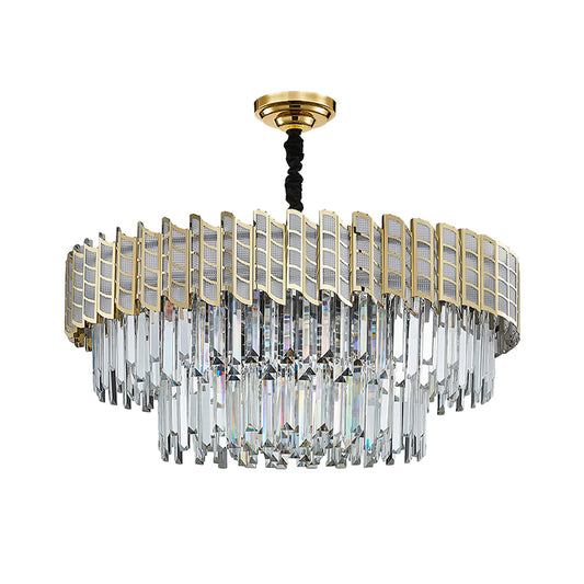 2-Tiered Crystal Ceiling Pendant Postmodern 9 Bulbs Bedroom Chandelier Light in Gold Clearhalo 'Ceiling Lights' 'Chandeliers' 'Modern Chandeliers' 'Modern' Lighting' 1432081
