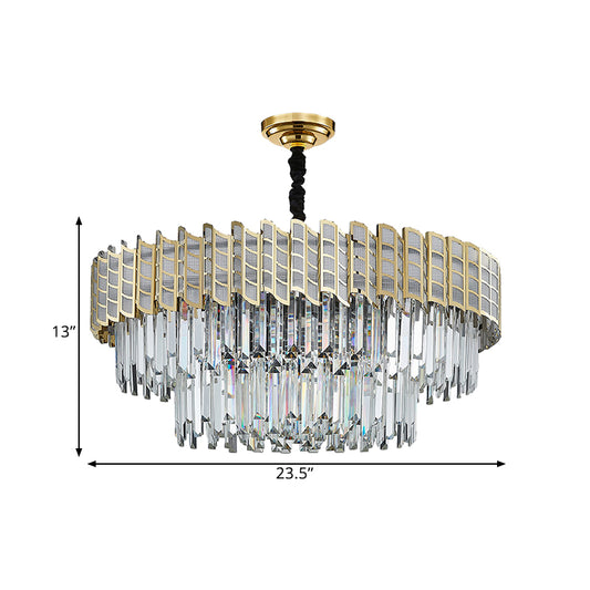 2-Tiered Crystal Ceiling Pendant Postmodern 9 Bulbs Bedroom Chandelier Light in Gold Clearhalo 'Ceiling Lights' 'Chandeliers' 'Modern Chandeliers' 'Modern' Lighting' 1432082