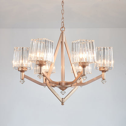 Crystal Prism Rose Gold Hanging Lamp Cubic 6 Lights Modern Up Chandelier for Hotel Gold Clearhalo 'Ceiling Lights' 'Chandeliers' 'Modern Chandeliers' 'Modern' Lighting' 1432091