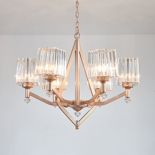 Crystal Prism Rose Gold Hanging Lamp Cubic 6 Lights Modern Up Chandelier for Hotel Gold Clearhalo 'Ceiling Lights' 'Chandeliers' 'Modern Chandeliers' 'Modern' Lighting' 1432091