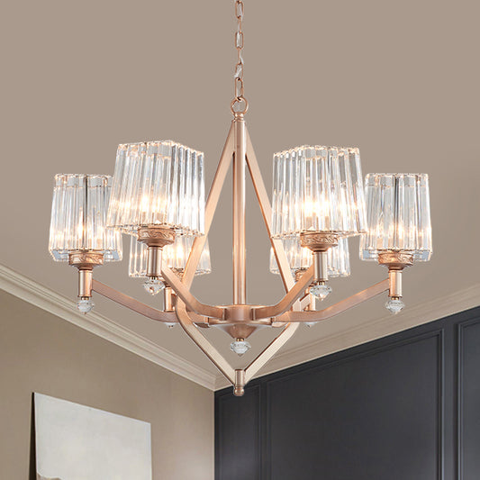 Crystal Prism Rose Gold Hanging Lamp Cubic 6 Lights Modern Up Chandelier for Hotel Clearhalo 'Ceiling Lights' 'Chandeliers' 'Modern Chandeliers' 'Modern' Lighting' 1432092