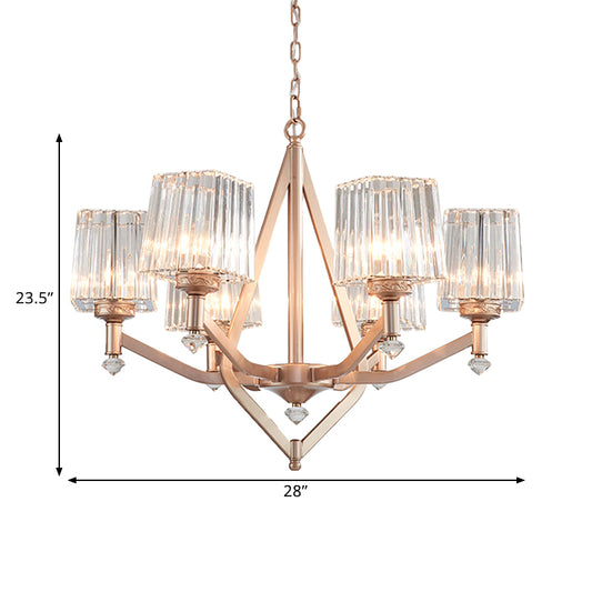 Crystal Prism Rose Gold Hanging Lamp Cubic 6 Lights Modern Up Chandelier for Hotel Clearhalo 'Ceiling Lights' 'Chandeliers' 'Modern Chandeliers' 'Modern' Lighting' 1432094