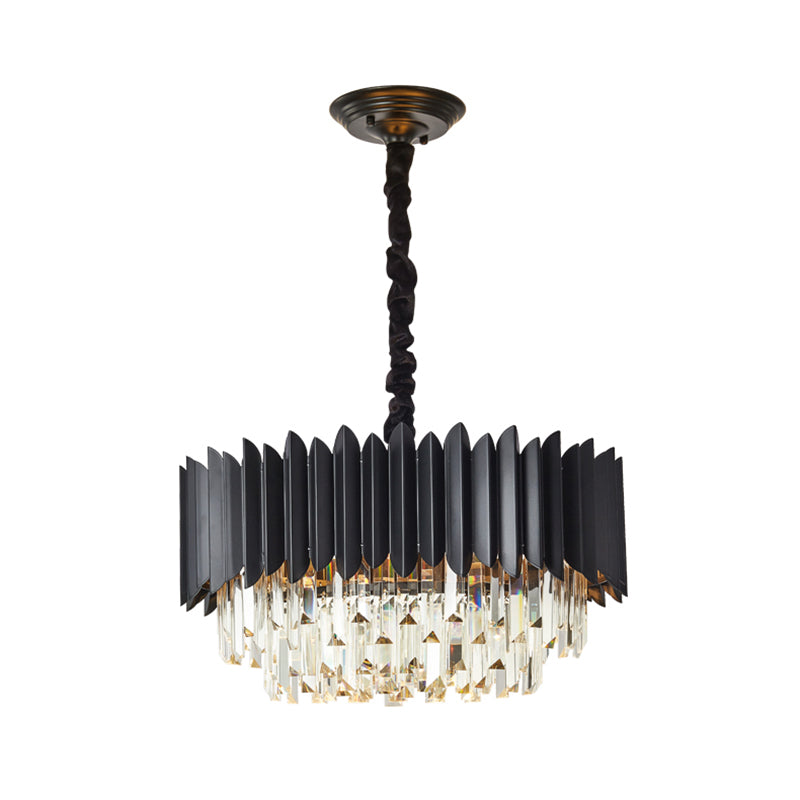 Black Drum Pendant Chandelier Modern Crystal Rod 4/5-Bulb Parlor Ceiling Hanging Light Clearhalo 'Ceiling Lights' 'Chandeliers' 'Modern Chandeliers' 'Modern' Lighting' 1432104