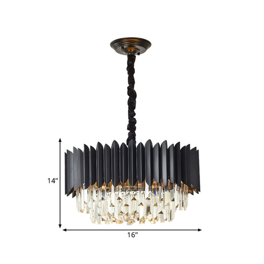 Black Drum Pendant Chandelier Modern Crystal Rod 4/5-Bulb Parlor Ceiling Hanging Light Clearhalo 'Ceiling Lights' 'Chandeliers' 'Modern Chandeliers' 'Modern' Lighting' 1432105