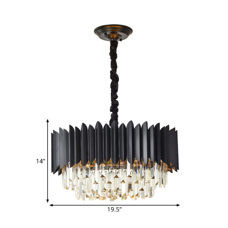 Black Drum Pendant Chandelier Modern Crystal Rod 4/5-Bulb Parlor Ceiling Hanging Light Clearhalo 'Ceiling Lights' 'Chandeliers' 'Modern Chandeliers' 'Modern' Lighting' 1432106