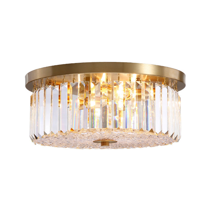 Prismatic Crystal Brass Flushmount Drum Shaped 4-Light Postmodern Ceiling Flush Light - Clearhalo - 'Ceiling Lights' - 'Close To Ceiling Lights' - 'Close to ceiling' - 'Flush mount' - Lighting' - 1432109