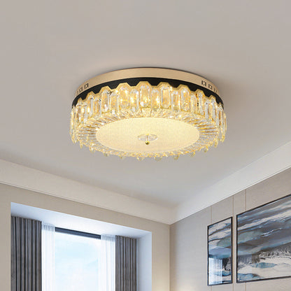 Clear Crystal Tambour Ceiling Lamp Simplicity Bedroom LED Flush-Mount Light Fixture Clear A Clearhalo 'Ceiling Lights' 'Close To Ceiling Lights' 'Close to ceiling' 'Flush mount' Lighting' 1432125