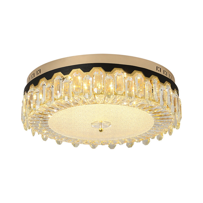 Clear Crystal Tambour Ceiling Lamp Simplicity Bedroom LED Flush-Mount Light Fixture - Clearhalo - 'Ceiling Lights' - 'Close To Ceiling Lights' - 'Close to ceiling' - 'Flush mount' - Lighting' - 1432127