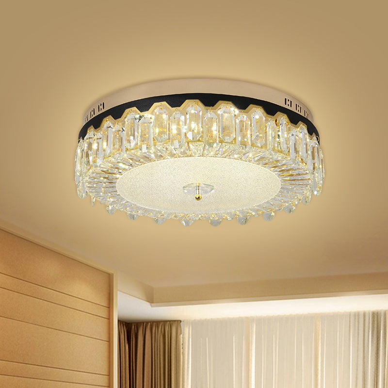 Clear Crystal Tambour Ceiling Lamp Simplicity Bedroom LED Flush-Mount Light Fixture - Clearhalo - 'Ceiling Lights' - 'Close To Ceiling Lights' - 'Close to ceiling' - 'Flush mount' - Lighting' - 1432129