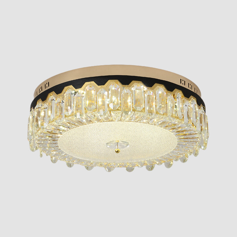 Clear Crystal Tambour Ceiling Lamp Simplicity Bedroom LED Flush-Mount Light Fixture - Clearhalo - 'Ceiling Lights' - 'Close To Ceiling Lights' - 'Close to ceiling' - 'Flush mount' - Lighting' - 1432132