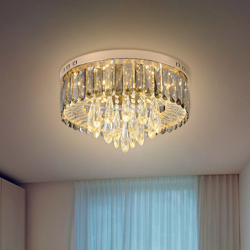 Drum Bedroom Flush Mount Modernism Crystal Gold Finish LED Surface Mount Ceiling Light