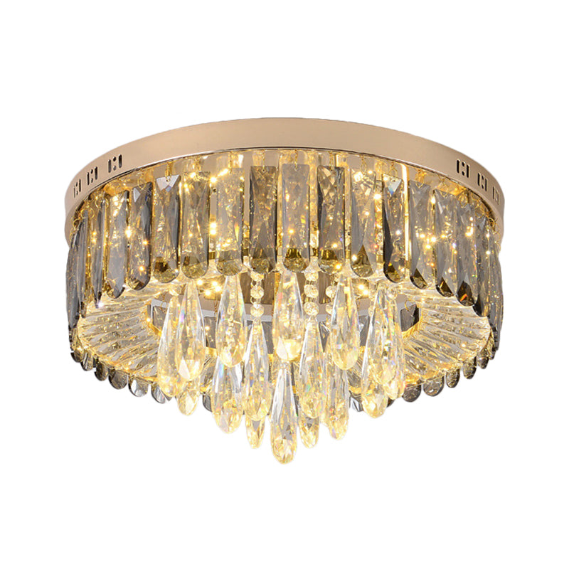 Drum Bedroom Flush Mount Modernism Crystal Gold Finish LED Surface Mount Ceiling Light