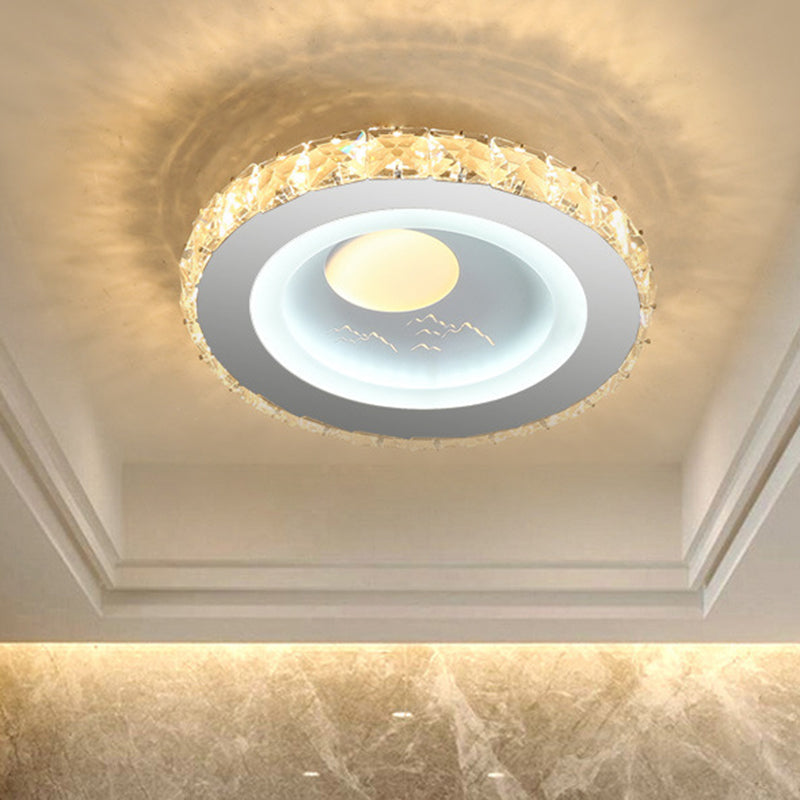 Circular Mini LED Ceiling Flush Simple Stainless Steel Crystal Flush Light Fixture for Corridor - Stainless-Steel - B - Clearhalo - 'Ceiling Lights' - 'Close To Ceiling Lights' - 'Close to ceiling' - 'Flush mount' - Lighting' - 1432186