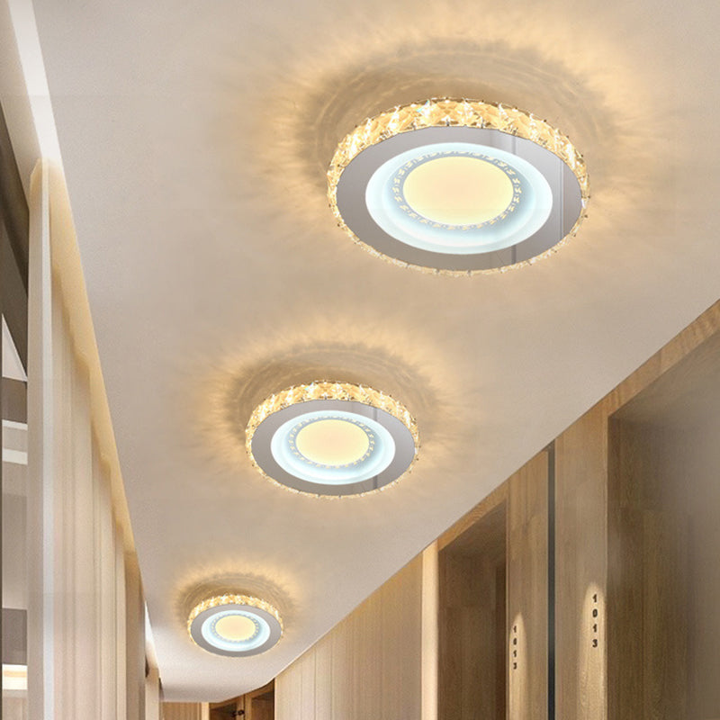 Circular Mini LED Ceiling Flush Simple Stainless Steel Crystal Flush Light Fixture for Corridor - Stainless-Steel - A - Clearhalo - 'Ceiling Lights' - 'Close To Ceiling Lights' - 'Close to ceiling' - 'Flush mount' - Lighting' - 1432191