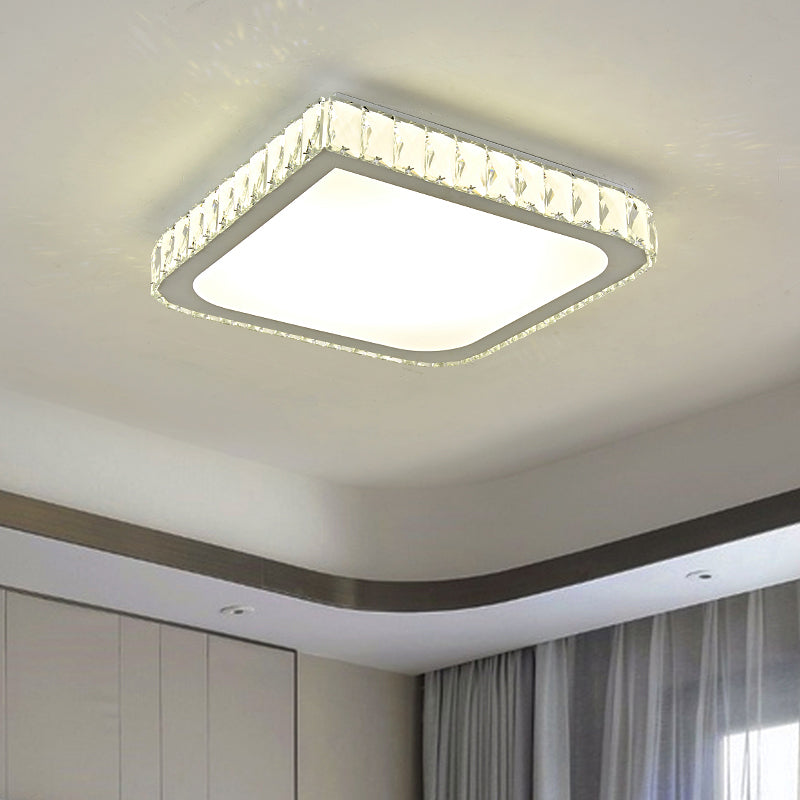 16"/19.5" Wide Square Crystal Flushmount Minimalistic Bedroom LED Ceiling Flush Light in White White Clearhalo 'Ceiling Lights' 'Close To Ceiling Lights' 'Close to ceiling' 'Flush mount' Lighting' 1432265