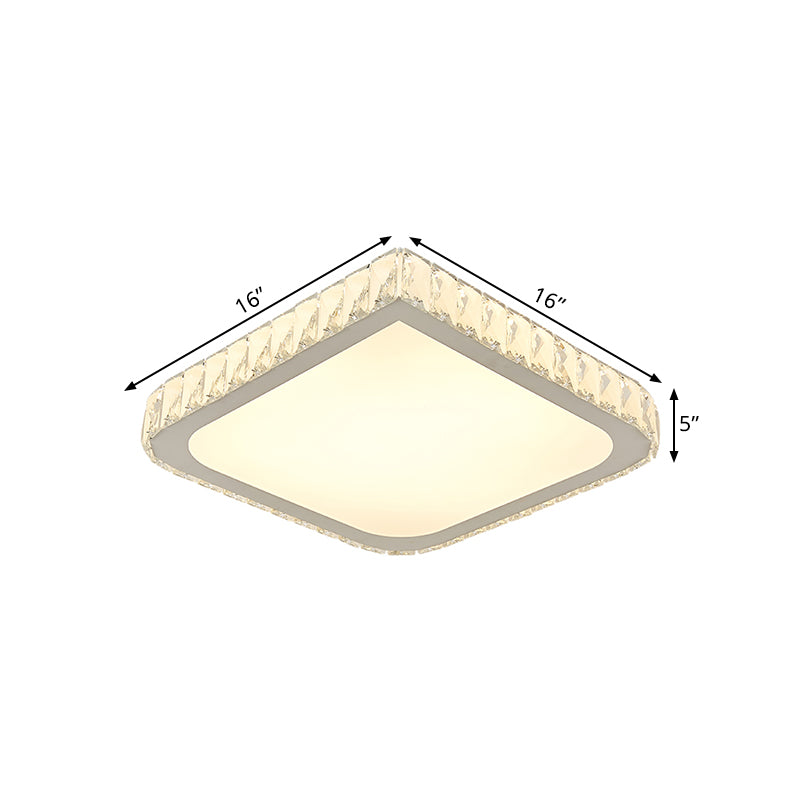 16"/19.5" Wide Square Crystal Flushmount Minimalistic Bedroom LED Ceiling Flush Light in White Clearhalo 'Ceiling Lights' 'Close To Ceiling Lights' 'Close to ceiling' 'Flush mount' Lighting' 1432268