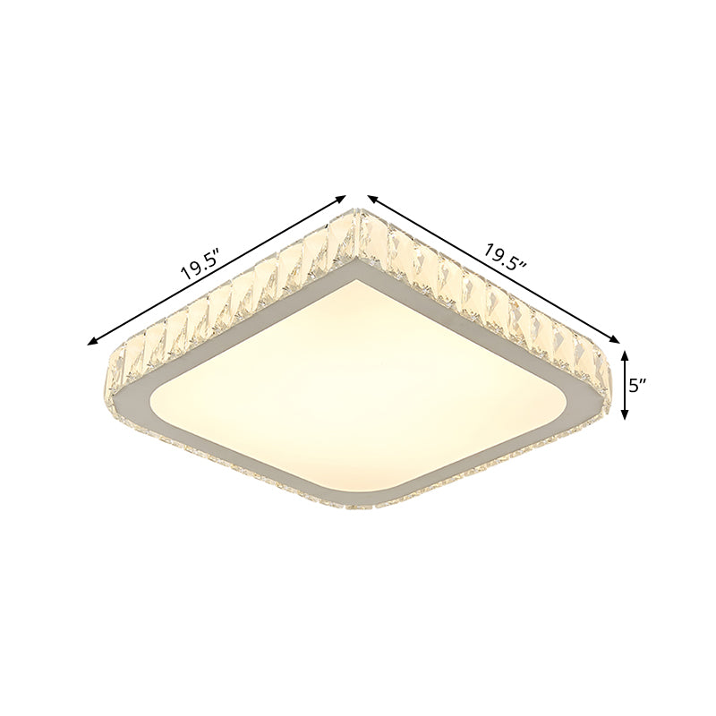 16"/19.5" Wide Square Crystal Flushmount Minimalistic Bedroom LED Ceiling Flush Light in White Clearhalo 'Ceiling Lights' 'Close To Ceiling Lights' 'Close to ceiling' 'Flush mount' Lighting' 1432269
