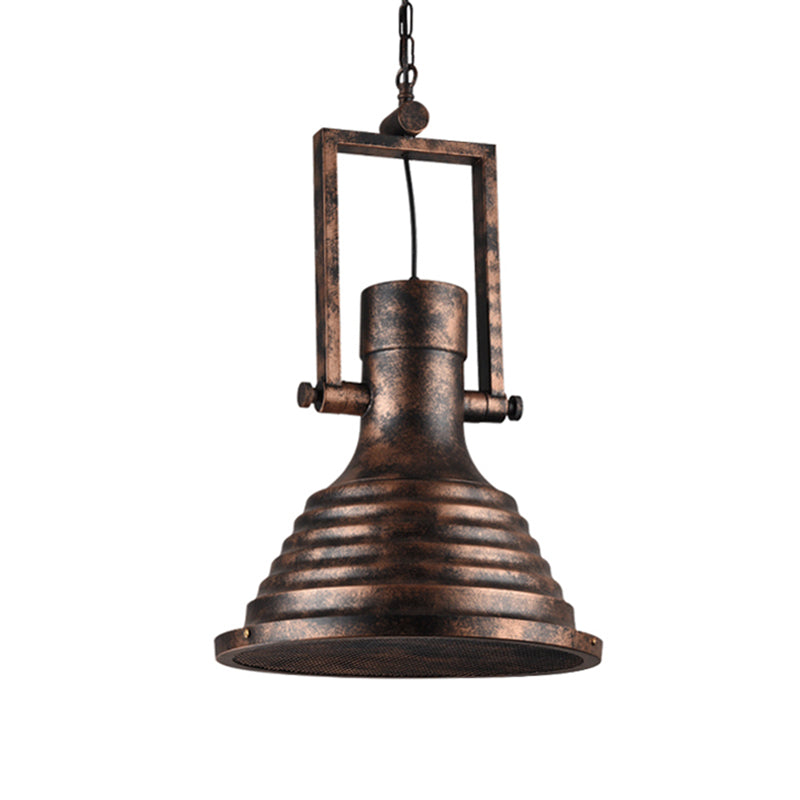 Bronze/Rust/Chrome Finish 1 Head Pendant Lamp Industrial Metallic cone Hanging Ceiling Light, 14"/16" Width Clearhalo 'Art Deco Pendants' 'Cast Iron' 'Ceiling Lights' 'Ceramic' 'Crystal' 'Industrial Pendants' 'Industrial' 'Metal' 'Middle Century Pendants' 'Pendant Lights' 'Pendants' 'Tiffany' Lighting' 143228