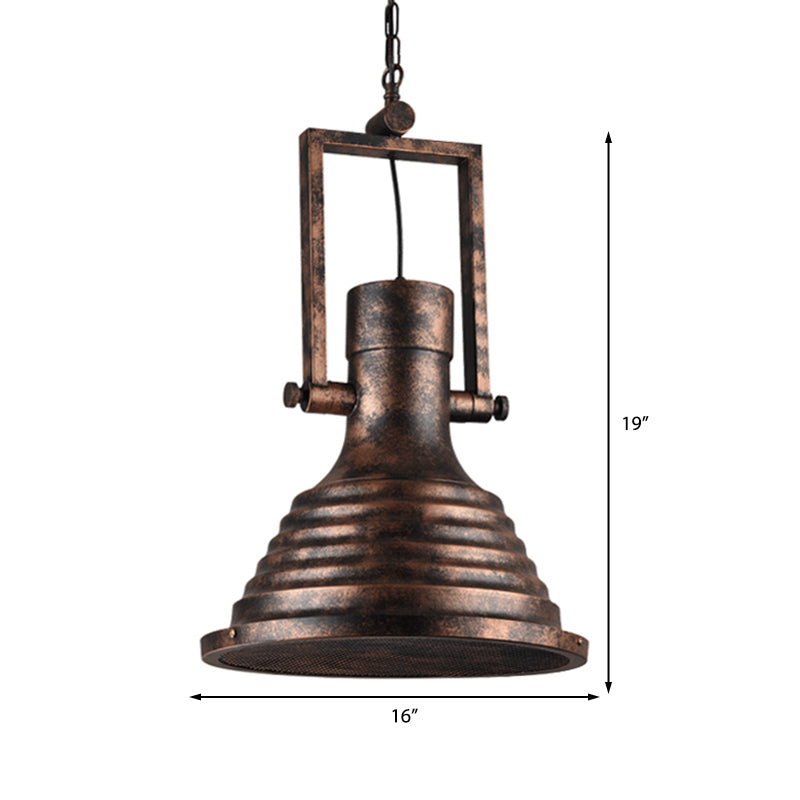Bronze/Rust/Chrome Finish 1 Head Pendant Lamp Industrial Metallic cone Hanging Ceiling Light, 14"/16" Width Clearhalo 'Art Deco Pendants' 'Cast Iron' 'Ceiling Lights' 'Ceramic' 'Crystal' 'Industrial Pendants' 'Industrial' 'Metal' 'Middle Century Pendants' 'Pendant Lights' 'Pendants' 'Tiffany' Lighting' 143229