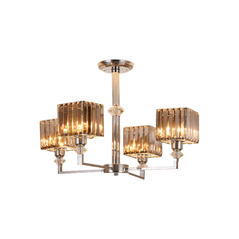 4/6 Heads Semi Flush Mount Chandelier Modern Bedroom Ceiling Light with Cuboid Crystal Shade in Chrome Clearhalo 'Ceiling Lights' 'Close To Ceiling Lights' 'Close to ceiling' 'Semi-flushmount' Lighting' 1432300