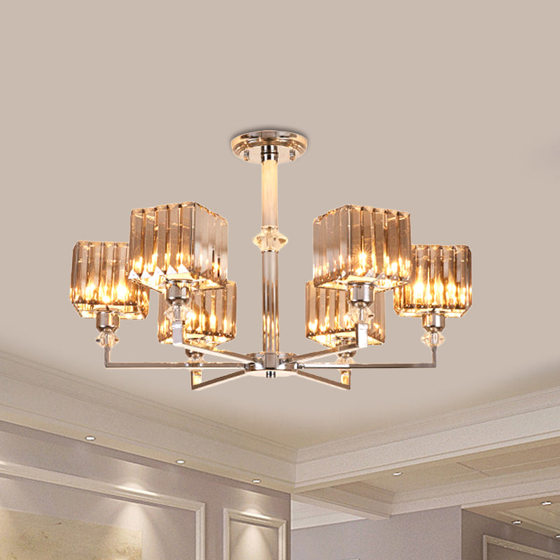 4/6 Heads Semi Flush Mount Chandelier Modern Bedroom Ceiling Light with Cuboid Crystal Shade in Chrome 6 Chrome Clearhalo 'Ceiling Lights' 'Close To Ceiling Lights' 'Close to ceiling' 'Semi-flushmount' Lighting' 1432302