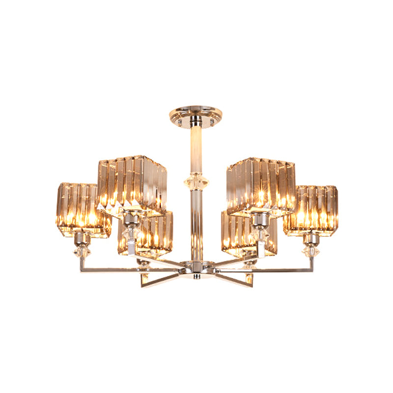 4/6 Heads Semi Flush Mount Chandelier Modern Bedroom Ceiling Light with Cuboid Crystal Shade in Chrome Clearhalo 'Ceiling Lights' 'Close To Ceiling Lights' 'Close to ceiling' 'Semi-flushmount' Lighting' 1432304