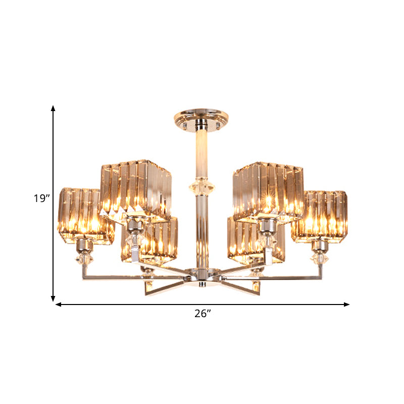 4/6 Heads Semi Flush Mount Chandelier Modern Bedroom Ceiling Light with Cuboid Crystal Shade in Chrome Clearhalo 'Ceiling Lights' 'Close To Ceiling Lights' 'Close to ceiling' 'Semi-flushmount' Lighting' 1432306