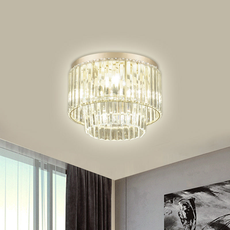 Simple Layered Shade Ceiling Flush 3/4-Light Clear Prismatic Crystal Flush Mount Lighting 3 Clear Clearhalo 'Ceiling Lights' 'Close To Ceiling Lights' 'Close to ceiling' 'Flush mount' Lighting' 1432311