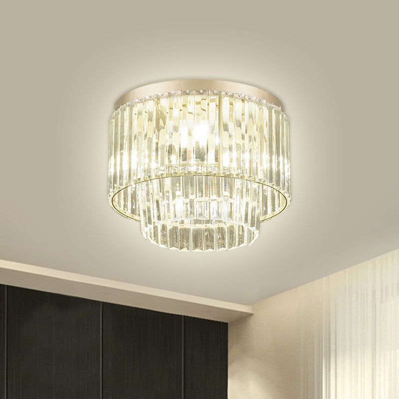 Simple Layered Shade Ceiling Flush 3/4-Light Clear Prismatic Crystal Flush Mount Lighting Clearhalo 'Ceiling Lights' 'Close To Ceiling Lights' 'Close to ceiling' 'Flush mount' Lighting' 1432312