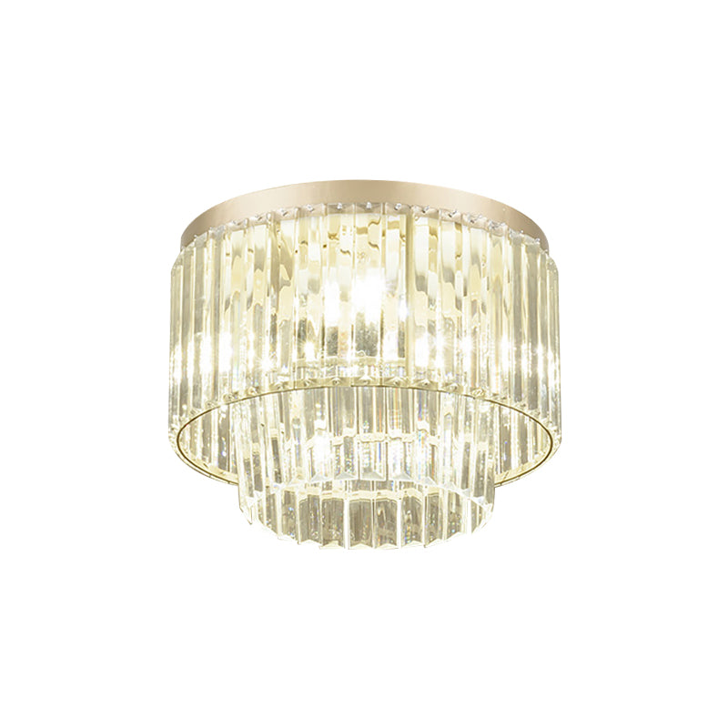 Simple Layered Shade Ceiling Flush 3/4-Light Clear Prismatic Crystal Flush Mount Lighting Clearhalo 'Ceiling Lights' 'Close To Ceiling Lights' 'Close to ceiling' 'Flush mount' Lighting' 1432313