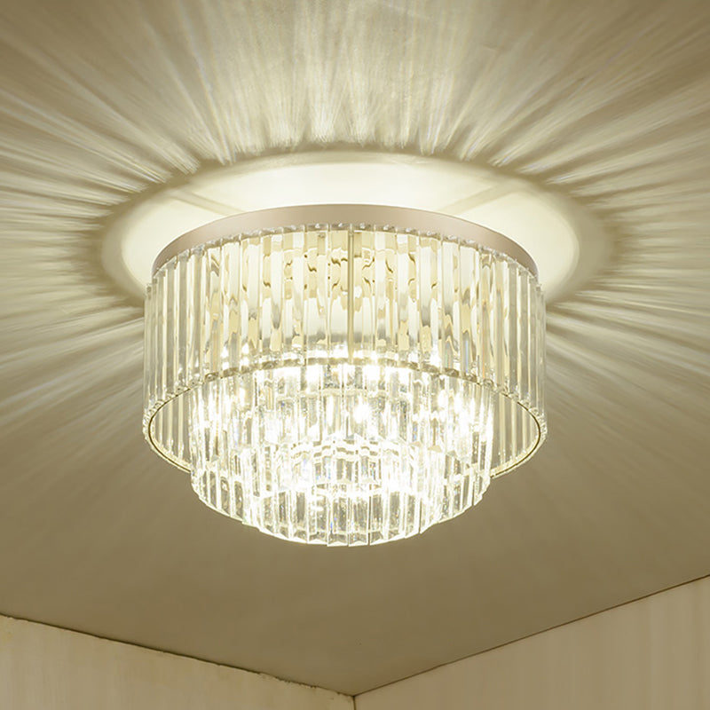Simple Layered Shade Ceiling Flush 3/4-Light Clear Prismatic Crystal Flush Mount Lighting 4 Clear Clearhalo 'Ceiling Lights' 'Close To Ceiling Lights' 'Close to ceiling' 'Flush mount' Lighting' 1432315