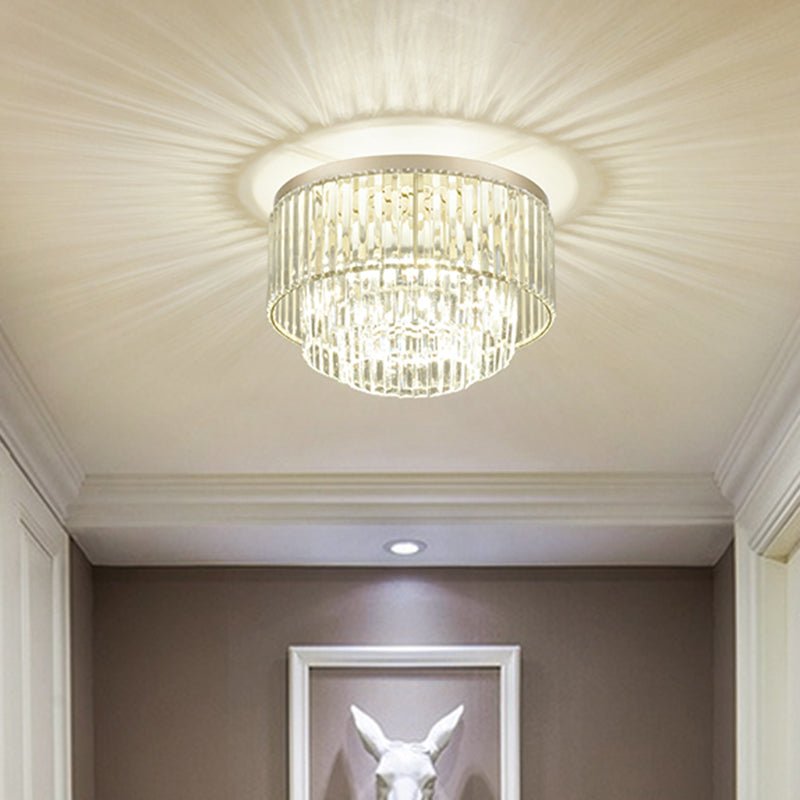 Simple Layered Shade Ceiling Flush 3/4-Light Clear Prismatic Crystal Flush Mount Lighting Clearhalo 'Ceiling Lights' 'Close To Ceiling Lights' 'Close to ceiling' 'Flush mount' Lighting' 1432316