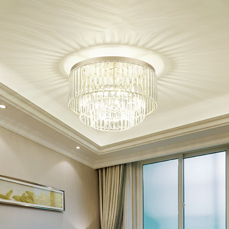 Simple Layered Shade Ceiling Flush 3/4-Light Clear Prismatic Crystal Flush Mount Lighting Clearhalo 'Ceiling Lights' 'Close To Ceiling Lights' 'Close to ceiling' 'Flush mount' Lighting' 1432317