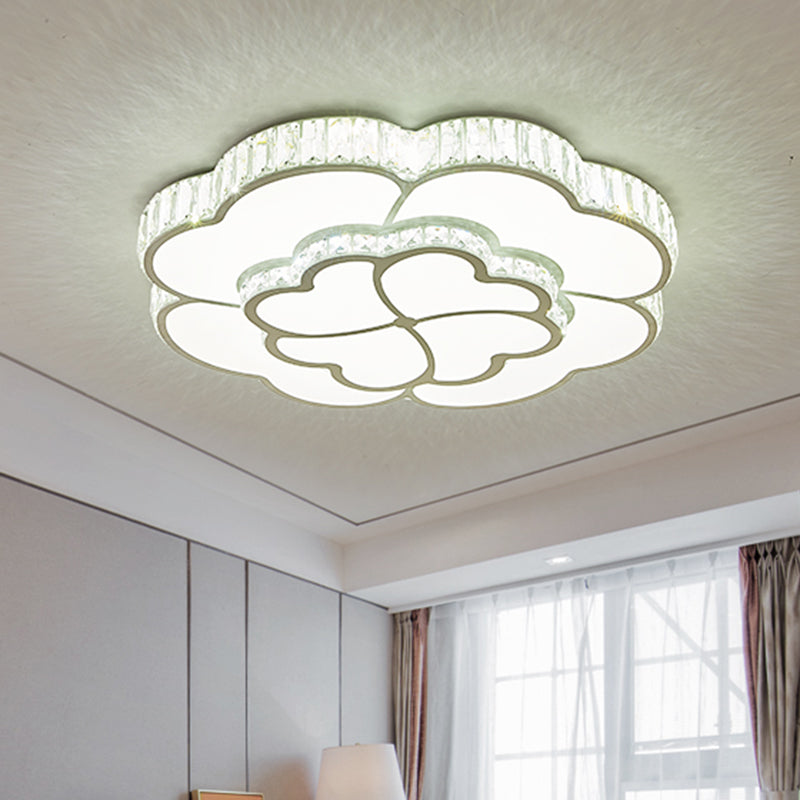 2-Layer Clover Crystal Flush Light Modern Style Bedroom LED Ceiling Lamp in White, 16"/19.5" Wide Clearhalo 'Ceiling Lights' 'Close To Ceiling Lights' 'Close to ceiling' 'Flush mount' Lighting' 1432353