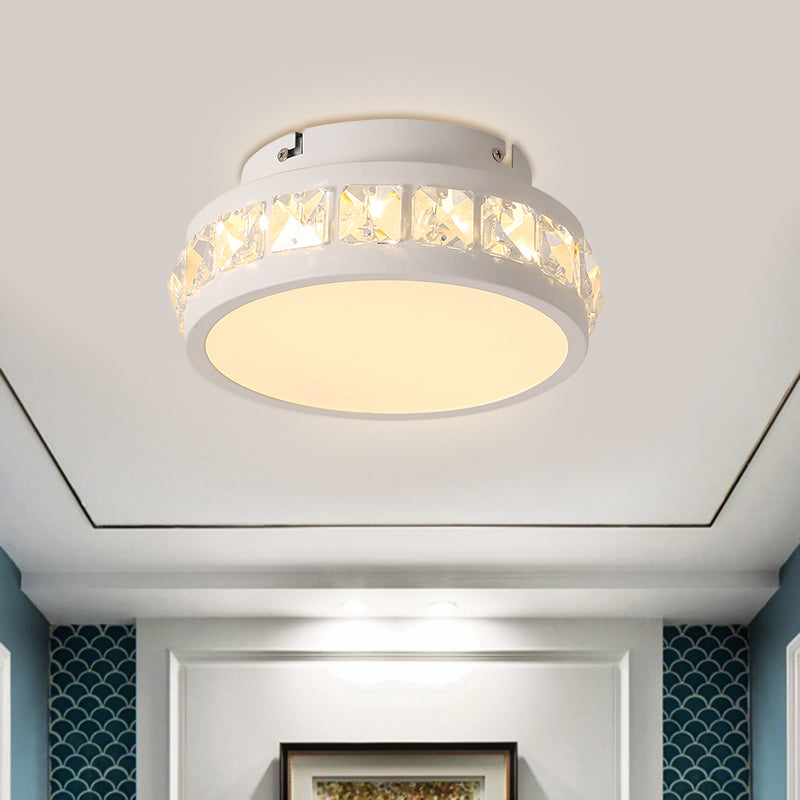 Round Corridor Ceiling Lamp Simple Beveled Crystal Embedded White LED Flush Mounted Light Clearhalo 'Ceiling Lights' 'Close To Ceiling Lights' 'Close to ceiling' 'Flush mount' Lighting' 1432358