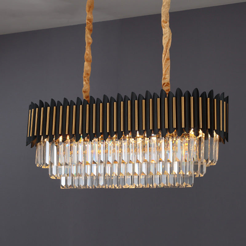 Crystal Rod Black-Gold Hanging Lamp Layered Elliptical 8 Lights Modern Island Lighting Ideas Clearhalo 'Ceiling Lights' 'Island Lights' Lighting' 1432370