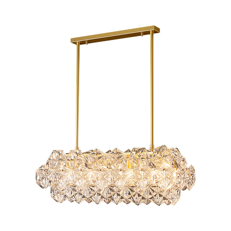 4-Bulb Hanging Island Light Modern Oblong Clear Snowflake Crystal Pendant Light Fixture Clearhalo 'Ceiling Lights' 'Island Lights' Lighting' 1432379