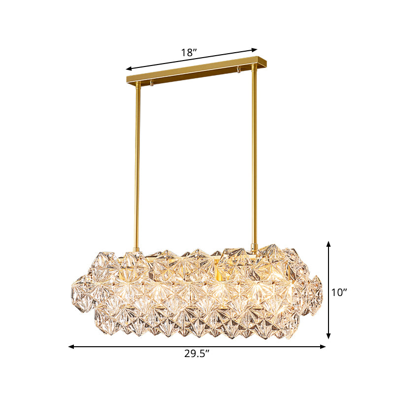 4-Bulb Hanging Island Light Modern Oblong Clear Snowflake Crystal Pendant Light Fixture Clearhalo 'Ceiling Lights' 'Island Lights' Lighting' 1432380