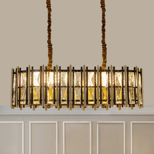 Contemporary Oblong Pendant Lighting 8-Light Inlaid Crystal Hanging Light over Island in Black-Gold Clearhalo 'Ceiling Lights' 'Island Lights' Lighting' 1432395