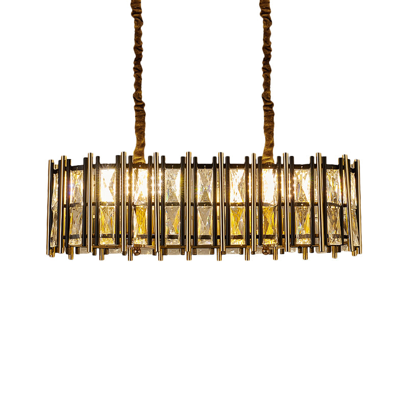 Contemporary Oblong Pendant Lighting 8-Light Inlaid Crystal Hanging Light over Island in Black-Gold Clearhalo 'Ceiling Lights' 'Island Lights' Lighting' 1432396