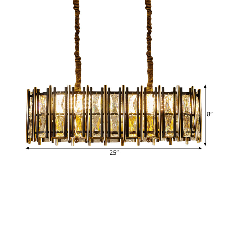 Contemporary Oblong Pendant Lighting 8-Light Inlaid Crystal Hanging Light over Island in Black-Gold Clearhalo 'Ceiling Lights' 'Island Lights' Lighting' 1432397