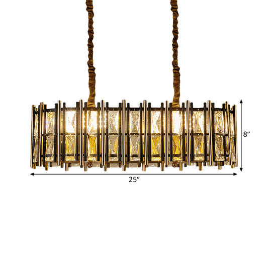 Contemporary Oblong Pendant Lighting 8-Light Inlaid Crystal Hanging Light over Island in Black-Gold Clearhalo 'Ceiling Lights' 'Island Lights' Lighting' 1432397