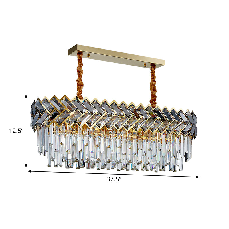 Crystal Ellipse Island Pendant Light Modern Style 10-Bulb Dining Room Suspension Lighting in Black-Gold Clearhalo 'Ceiling Lights' 'Island Lights' Lighting' 1432413