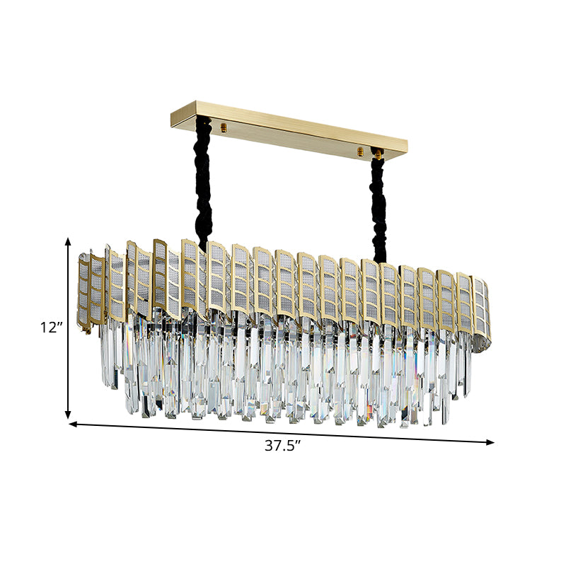 Crystal Rods Gold Island Lighting Elliptical 10-Bulb Modernism Hanging Pendant Light Clearhalo 'Ceiling Lights' 'Island Lights' Lighting' 1432429