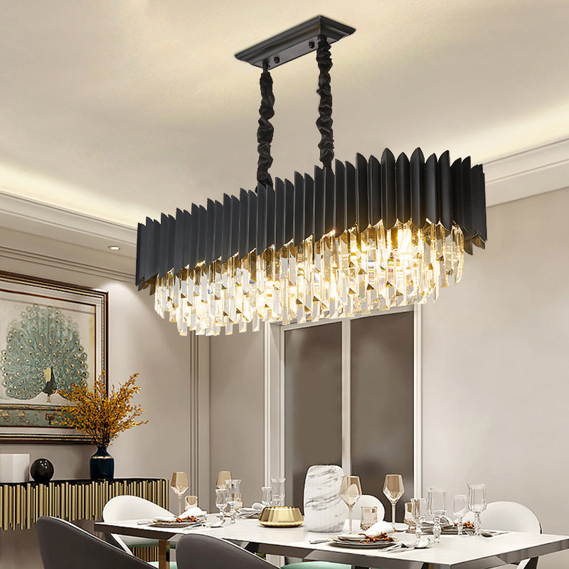 6/8-Light Ceiling Suspension Lamp Modern Oblong Tri-Sided Crystal Rod Island Light in Black Black Clearhalo 'Ceiling Lights' 'Island Lights' Lighting' 1432441