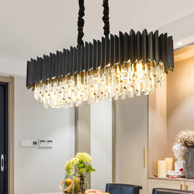 6/8-Light Ceiling Suspension Lamp Modern Oblong Tri-Sided Crystal Rod Island Light in Black Clearhalo 'Ceiling Lights' 'Island Lights' Lighting' 1432442
