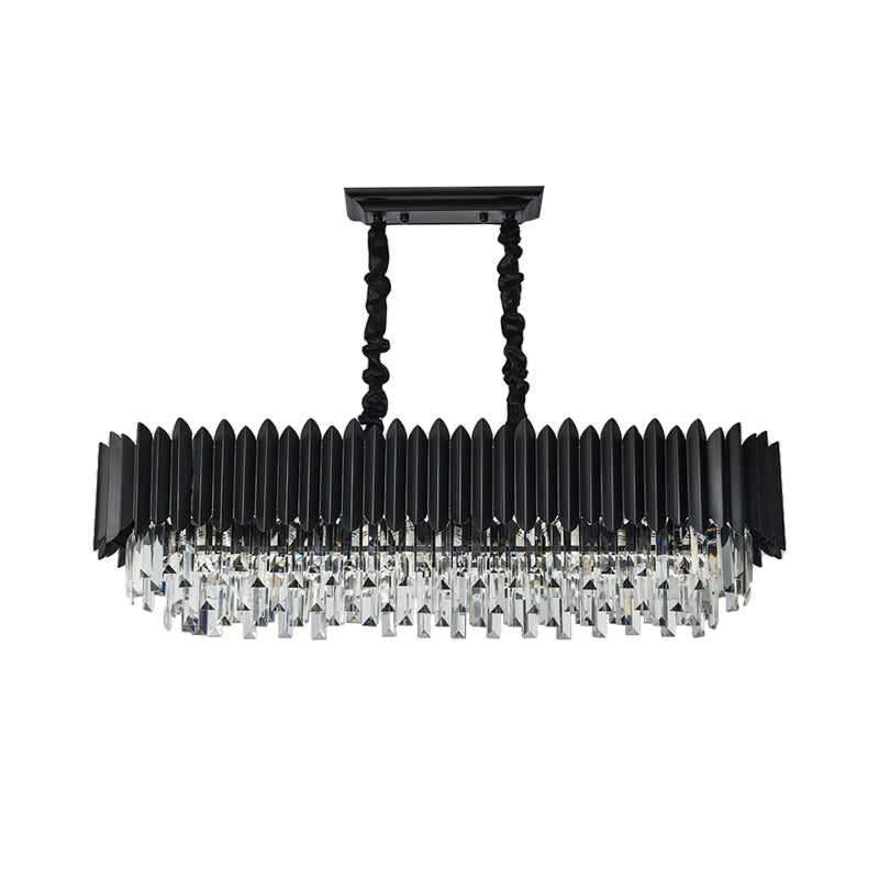 6/8-Light Ceiling Suspension Lamp Modern Oblong Tri-Sided Crystal Rod Island Light in Black Clearhalo 'Ceiling Lights' 'Island Lights' Lighting' 1432443