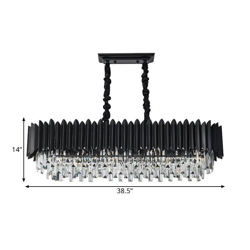 6/8-Light Ceiling Suspension Lamp Modern Oblong Tri-Sided Crystal Rod Island Light in Black Clearhalo 'Ceiling Lights' 'Island Lights' Lighting' 1432445