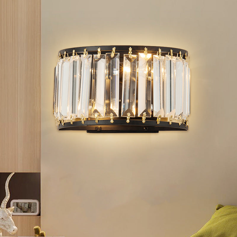 Demilune Crystal Wall Light Sconce Post-Modern 2 Bulbs Living Room Wall Mount Lamp in Black/Gold Clearhalo 'Cast Iron' 'Glass' 'Industrial' 'Modern wall lights' 'Modern' 'Tiffany' 'Traditional wall lights' 'Wall Lamps & Sconces' 'Wall Lights' Lighting' 1432454