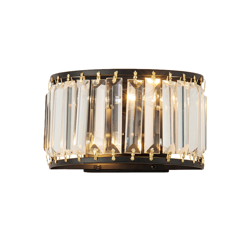 Demilune Crystal Wall Light Sconce Post-Modern 2 Bulbs Living Room Wall Mount Lamp in Black/Gold Clearhalo 'Cast Iron' 'Glass' 'Industrial' 'Modern wall lights' 'Modern' 'Tiffany' 'Traditional wall lights' 'Wall Lamps & Sconces' 'Wall Lights' Lighting' 1432455